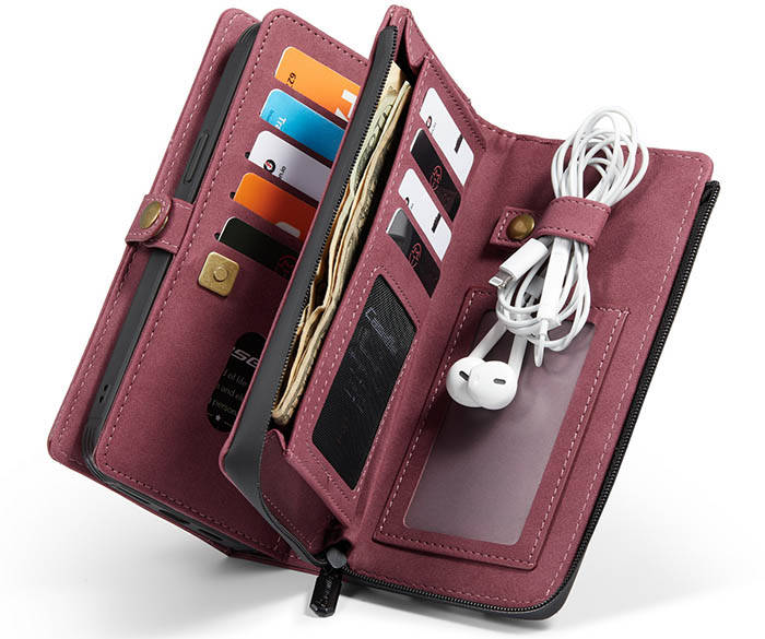 CaseMe iPhone 12 Pro Max Vintage Multi-Functional Zipper Wallet Magnetic Detachable 2 in 1 Folio Case