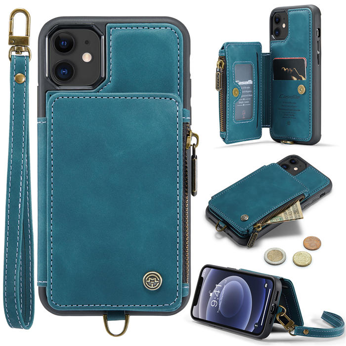 CaseMe iPhone 11 Wallet RFID Blocking Case with Wrist Strap Blue