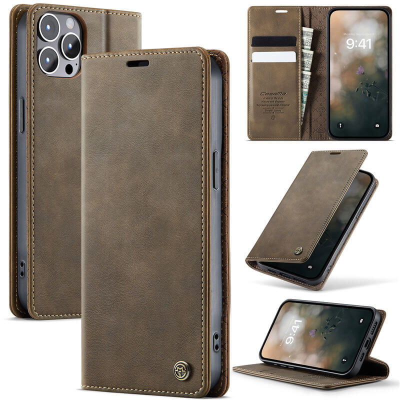 CaseMe iPhone 12 Pro Max Magnetic Wallet Case with RFID Blocking Coffee