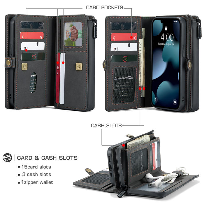 CaseMe iPhone 13 Multi-Functional Wallet Case Black