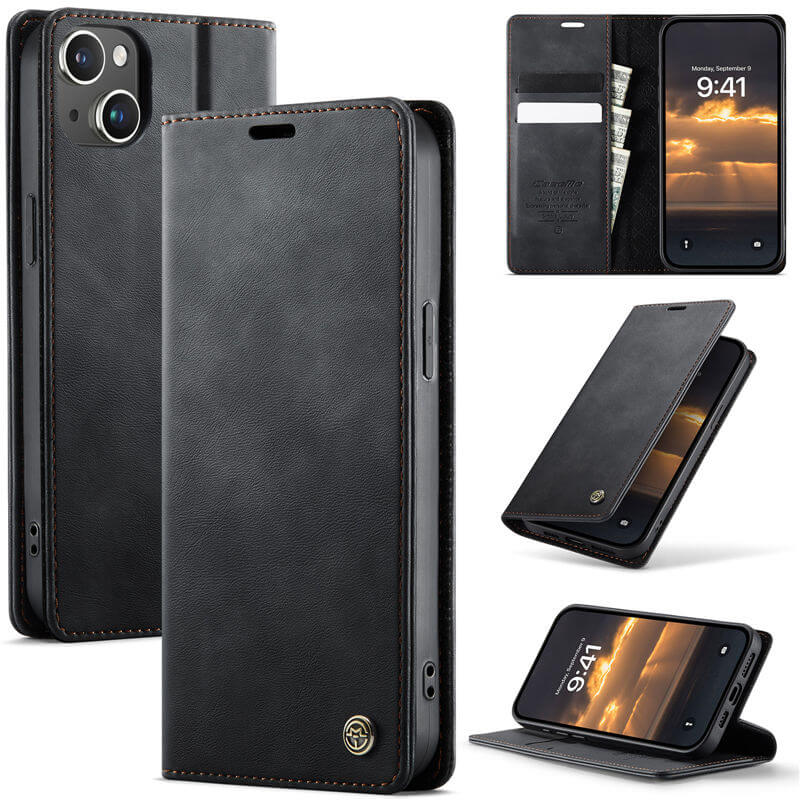 CaseMe iPhone 15 Plus Magnetic Wallet Case with RFID Blocking Black