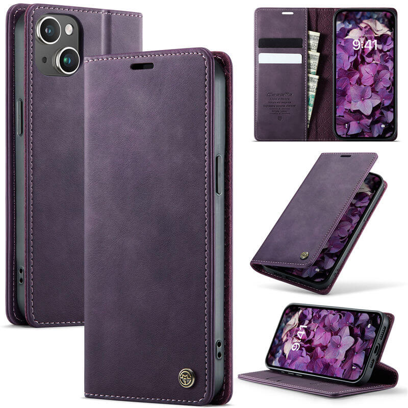 CaseMe iPhone 15 Plus Magnetic Wallet Case with RFID Blocking Purple