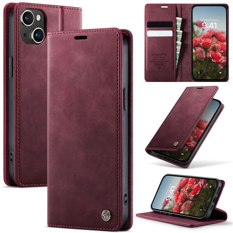 CaseMe iPhone 15 Plus Magnetic Wallet Case with RFID Blocking Red