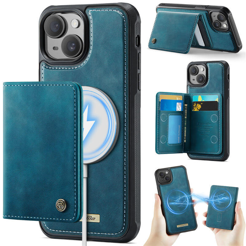 CaseMe iPhone 14 2-in-1 Magnetic Wallet Case with RFID Blocking & MagSafe Compatible - Blue