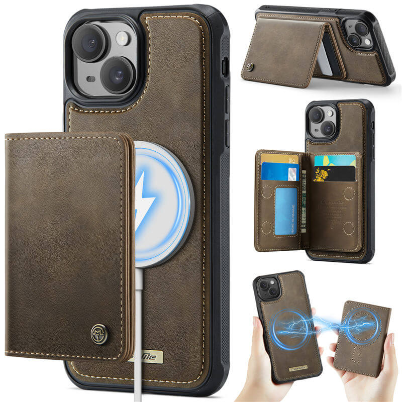 CaseMe iPhone 14 2-in-1 Magnetic Wallet Case with RFID Blocking & MagSafe Compatible - Coffee