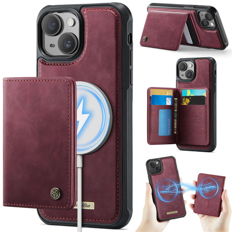 CaseMe iPhone 14 2-in-1 Magnetic Wallet Case with RFID Blocking & MagSafe Compatible - Red