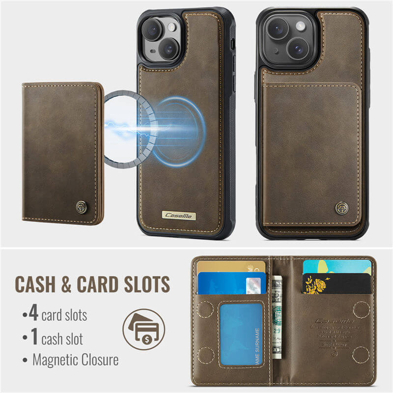CaseMe iPhone 14 2-in-1 Magnetic Wallet Case with RFID Blocking