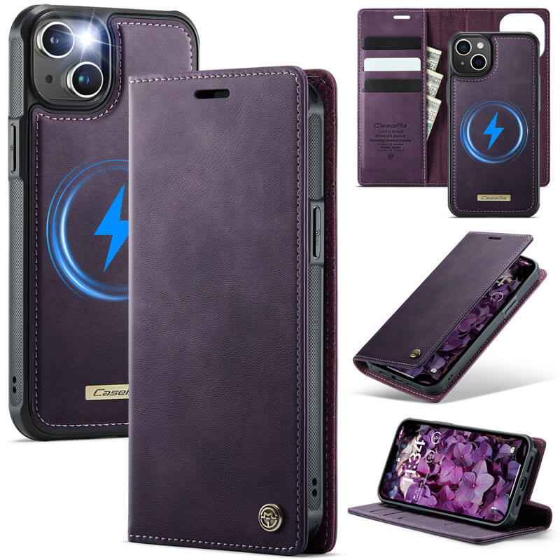 CaseMe iPhone 15 Plus 2-in-1 MagSafe Wallet Case with RFID Blocking Purple