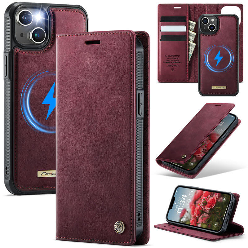 CaseMe iPhone 15 Plus 2-in-1 MagSafe Wallet Case with RFID Blocking Red