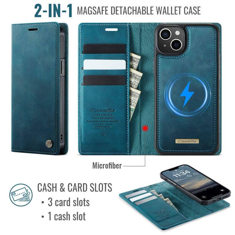 CaseMe iPhone 15 2-in-1 MagSafe Wallet Case with RFID Blocking