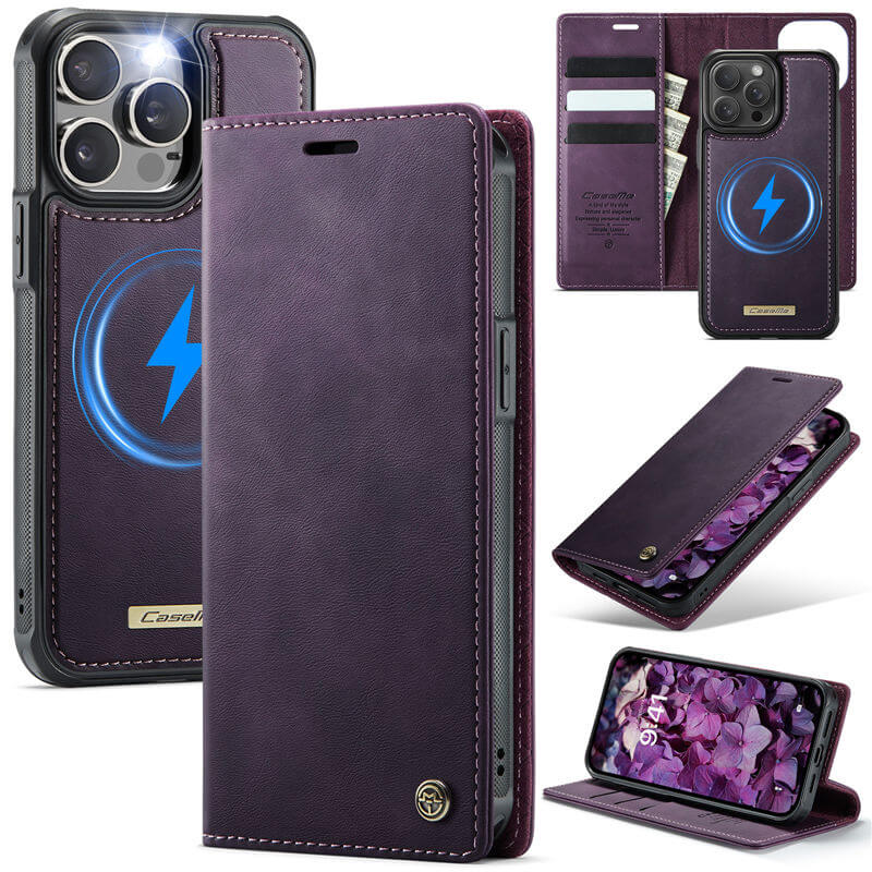 CaseMe iPhone 13 Pro 2-in-1 MagSafe Wallet Case with RFID Blocking Purple