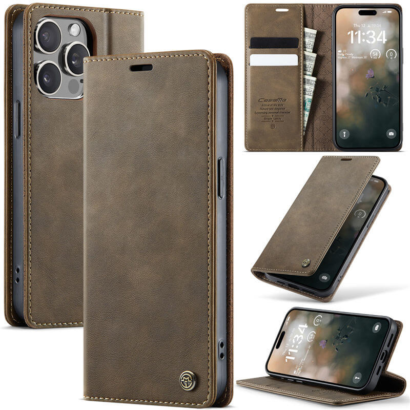 CaseMe iPhone 15 Pro Max Magnetic Wallet Case with RFID Blocking Coffee