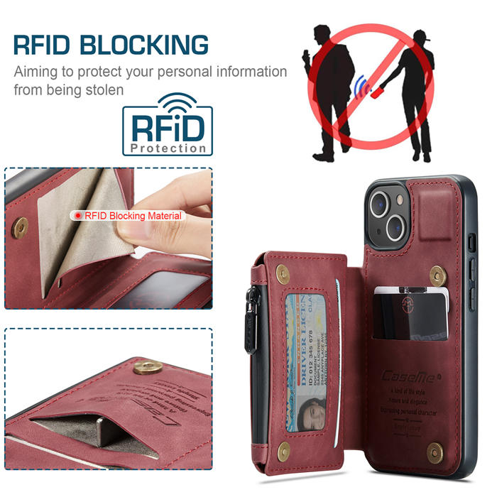 CaseMe iPhone 13 Wallet RFID Blocking Case Red