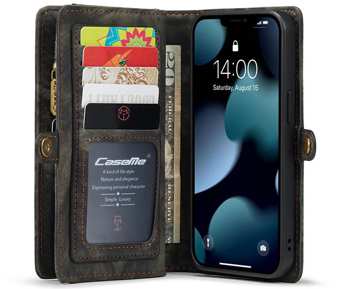 CaseMe iPhone 13 Mini Zipper Wallet Magnetic Detachable 2 in 1 Case