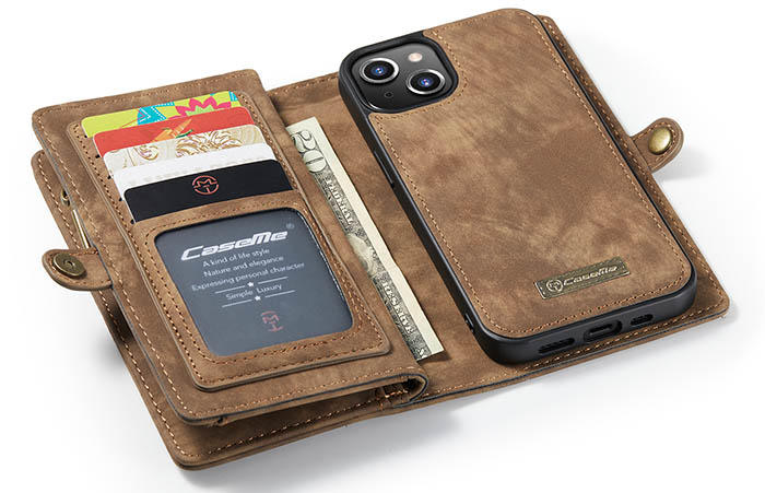 CaseMe iPhone 13 Mini Zipper Wallet Magnetic Detachable 2 in 1 Case