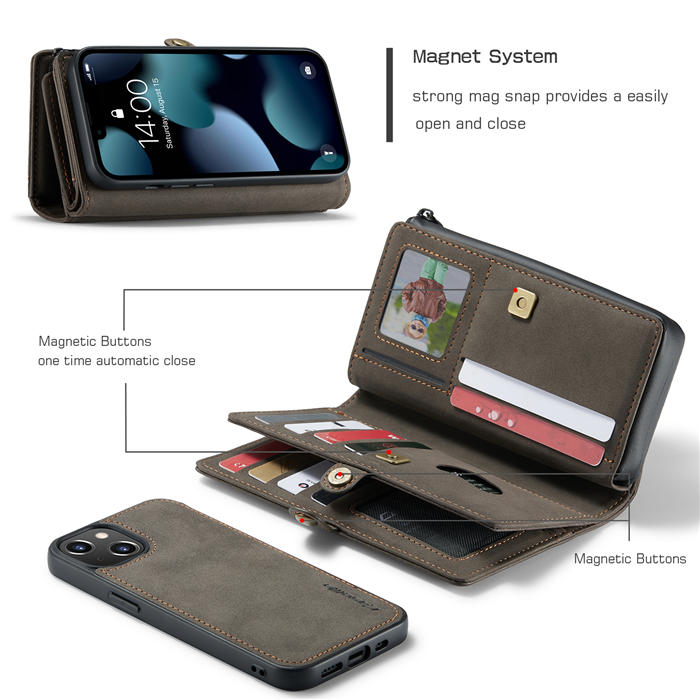 CaseMe iPhone 13 Mini Multi-Functional Wallet Case Coffee
