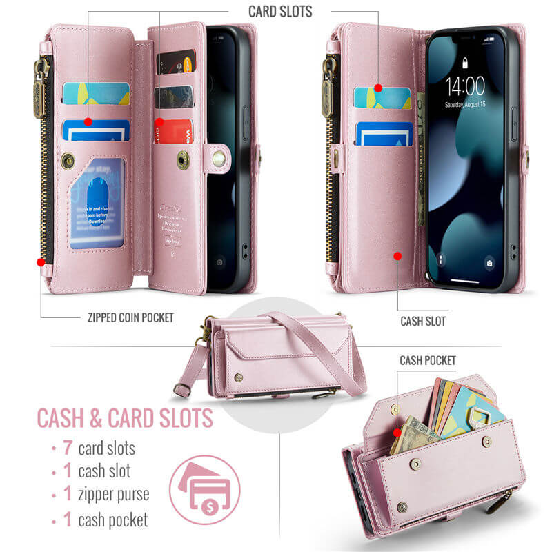 CaseMe iPhone 13 Mini Wallet RFID Blocking Crossbody Phone Case