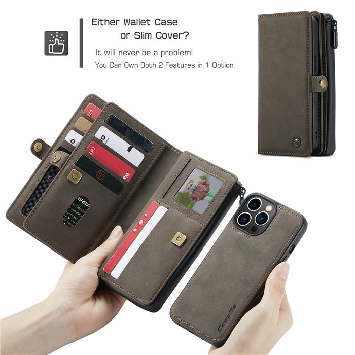 CaseMe iPhone 13 Pro Multi-Functional Wallet Case Coffee