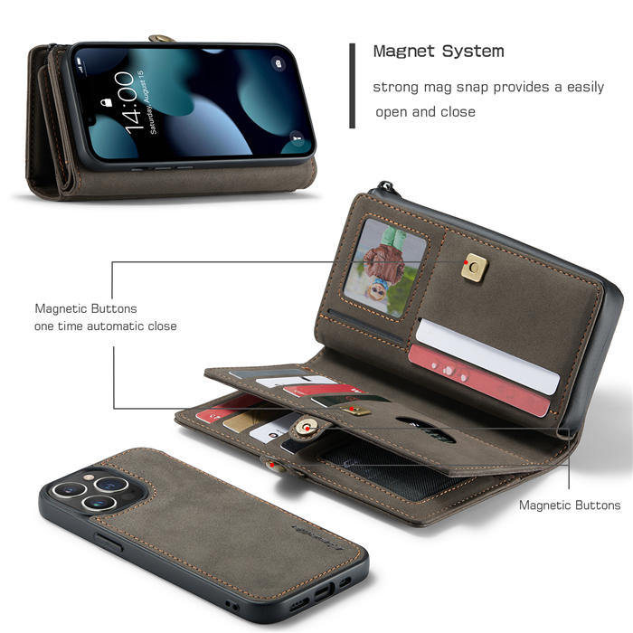 CaseMe iPhone 13 Pro Multi-Functional Wallet Case Coffee