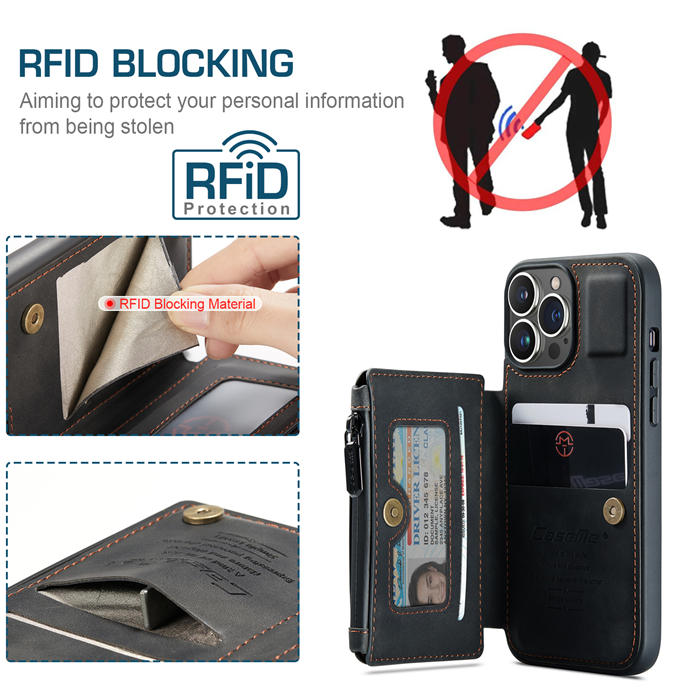 CaseMe iPhone 13 Pro Wallet RFID Blocking Case Black