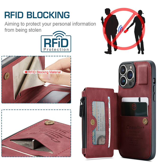 CaseMe iPhone 13 Pro Wallet RFID Blocking Case Red