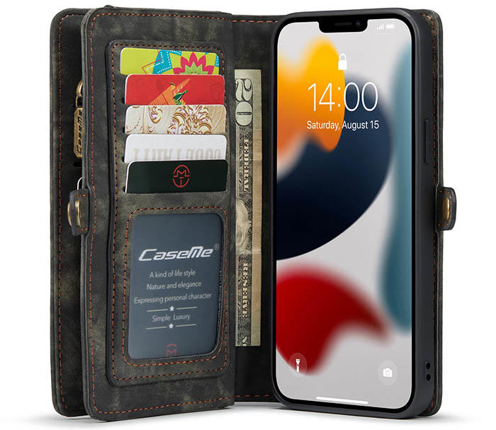 CaseMe iPhone 13 Pro Max Zipper Wallet Magnetic Detachable 2 in 1 Case