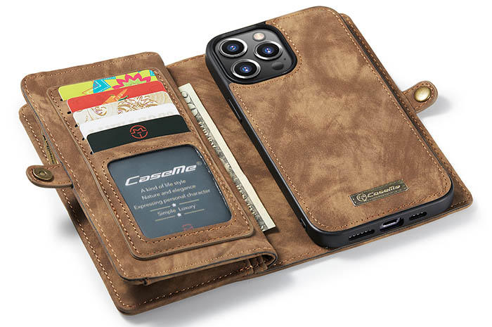 CaseMe iPhone 13 Pro Max Zipper Wallet Magnetic Detachable 2 in 1 Case