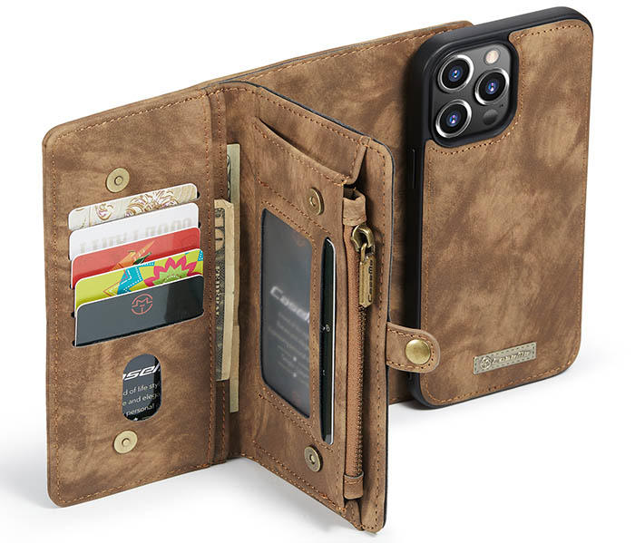 CaseMe iPhone 13 Pro Zipper Wallet Magnetic Detachable 2 in 1 Case