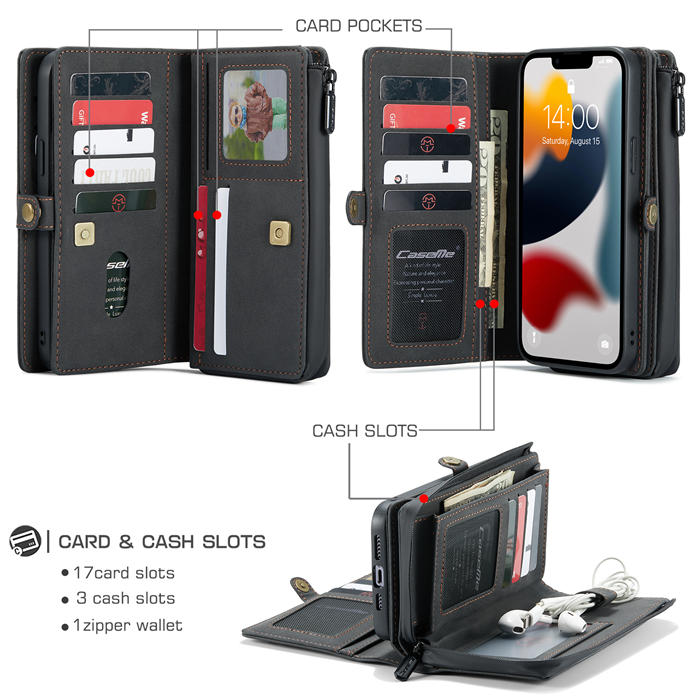 CaseMe iPhone 13 Pro Max Multi-Functional Wallet Case Black