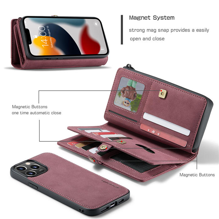 CaseMe iPhone 13 Pro Max Multi-Functional Wallet Case Red