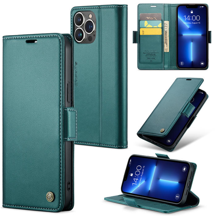 CaseMe iPhone 13 Pro Wallet RFID Blocking Magnetic Buckle Case Green