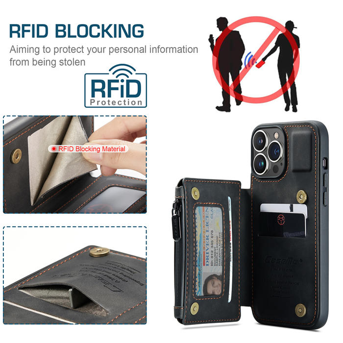 CaseMe iPhone 13 Pro Max Wallet RFID Blocking Case Black