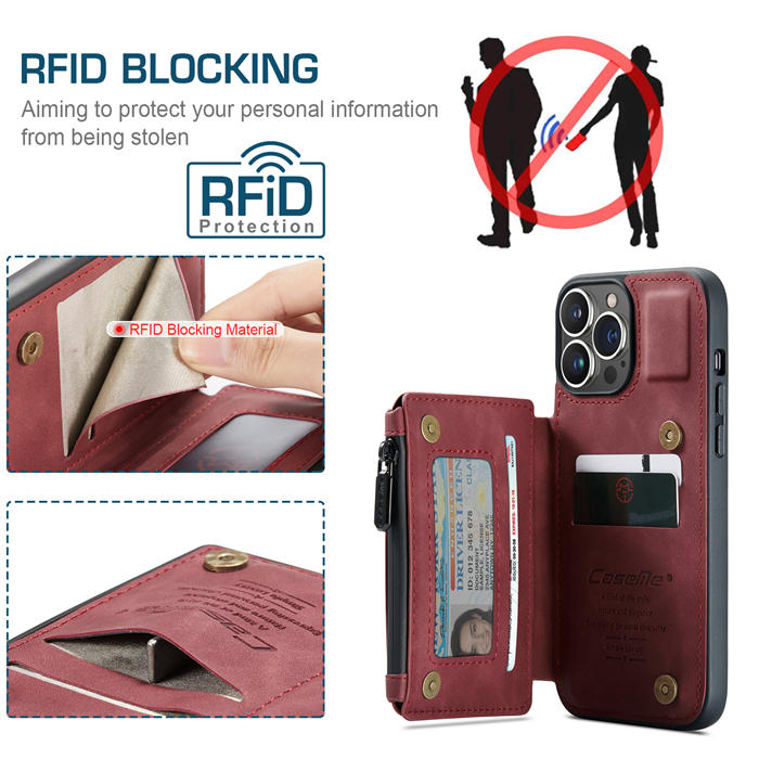 CaseMe iPhone 13 Pro Max Wallet RFID Blocking Case Red