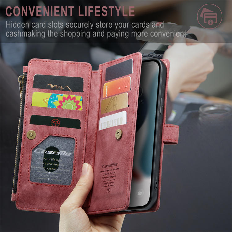 CaseMe iPhone 13 Pro Max Zipper Wallet Kickstand Case Red