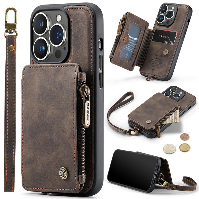 CaseMe iPhone 12 Pro Wallet RFID Blocking Case with Wrist Strap Coffee