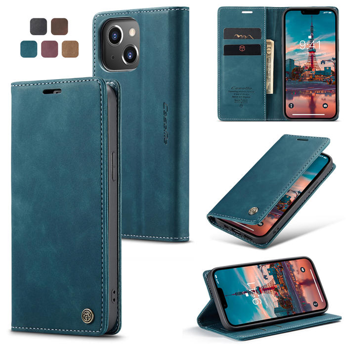 CaseMe iPhone 14 Wallet Kickstand Magnetic Case Blue