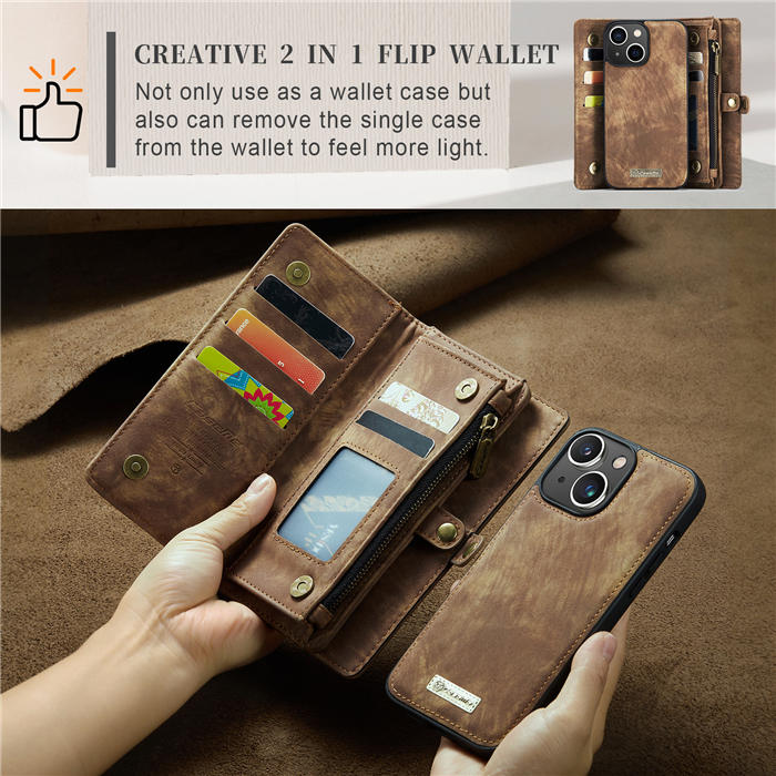 CaseMe iPhone 14 Plus Zipper Wallet Magnetic Detachable 2 in 1 Case