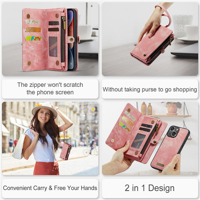 CaseMe iPhone 14 Plus Zipper Wallet Magnetic Detachable 2 in 1 Case