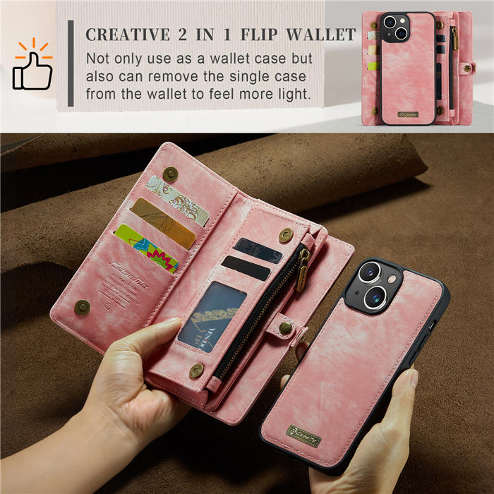 CaseMe iPhone 14 Plus Zipper Wallet Magnetic Detachable 2 in 1 Case