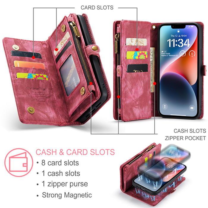 CaseMe iPhone 14 Plus Zipper Wallet Magnetic Detachable 2 in 1 Case