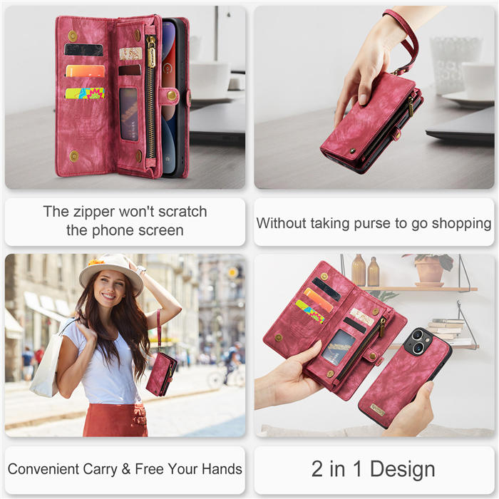CaseMe iPhone 14 Plus Zipper Wallet Magnetic Detachable 2 in 1 Case