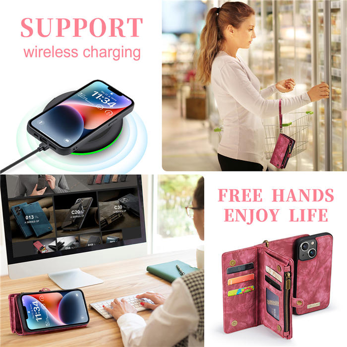 CaseMe iPhone 14 Plus Zipper Wallet Magnetic Detachable 2 in 1 Case