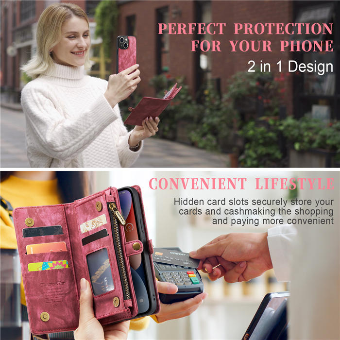 CaseMe iPhone 14 Plus Zipper Wallet Magnetic Detachable 2 in 1 Case