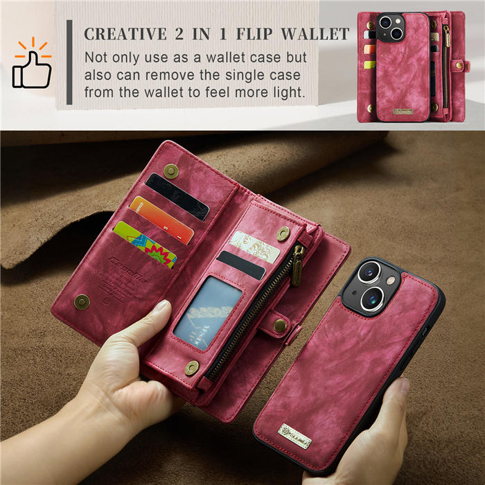 CaseMe iPhone 14 Plus Zipper Wallet Magnetic Detachable 2 in 1 Case
