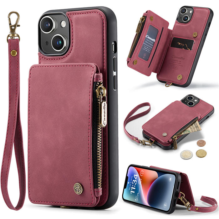 CaseMe iPhone 14 Plus Wallet RFID Blocking Case Red