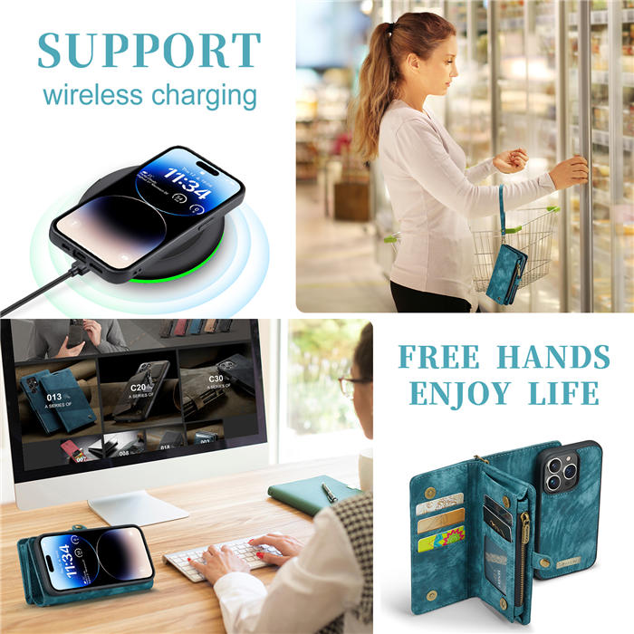 CaseMe iPhone 14 Pro Zipper Wallet Magnetic Detachable 2 in 1 Case