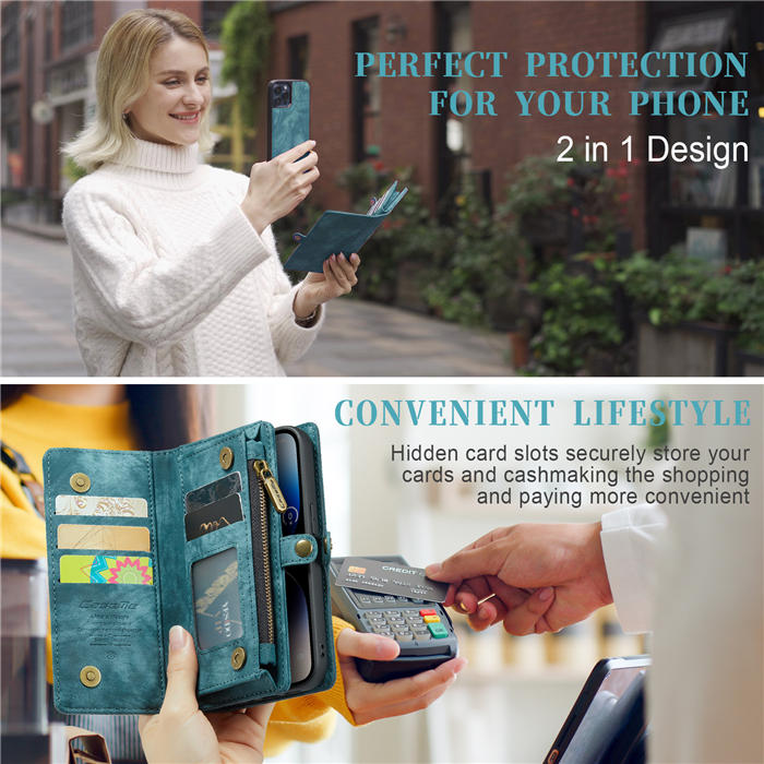 CaseMe iPhone 14 Pro Zipper Wallet Magnetic Detachable 2 in 1 Case
