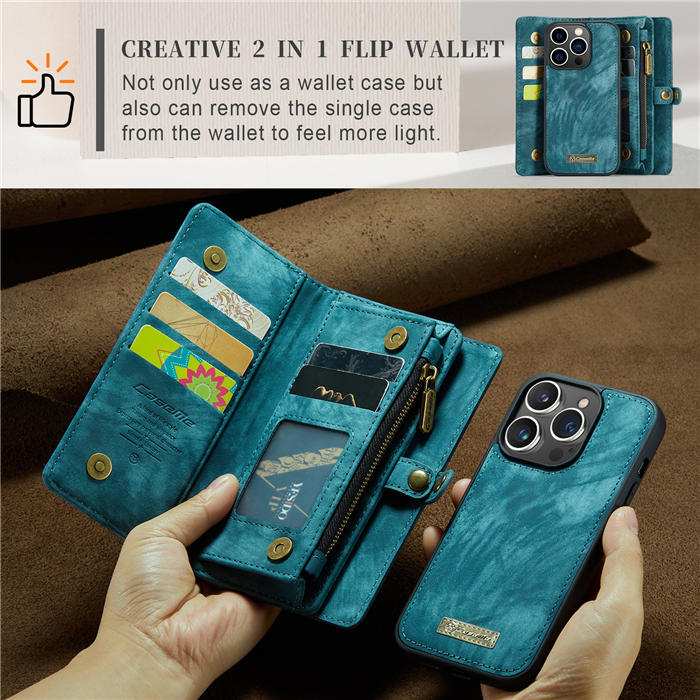 CaseMe iPhone 14 Pro Zipper Wallet Magnetic Detachable 2 in 1 Case