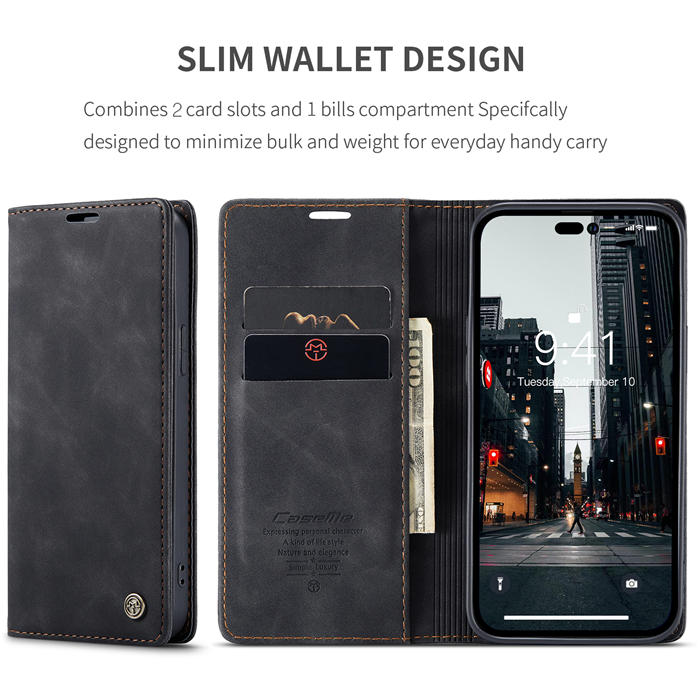 CaseMe iPhone 14 Pro Wallet Kickstand Magnetic Case Black