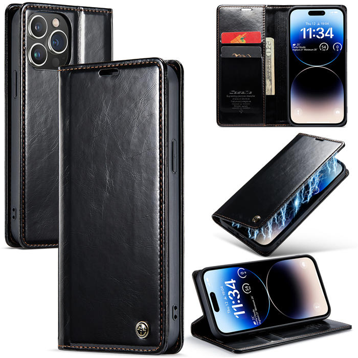 CaseMe Wallet Kickstand Magnetic Phone Case Black